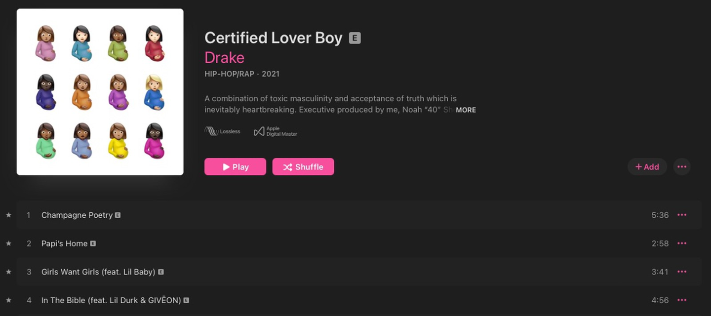 Drake 專輯《Certified Lover Boy》打破蘋果 Apple Music 單日播放紀錄