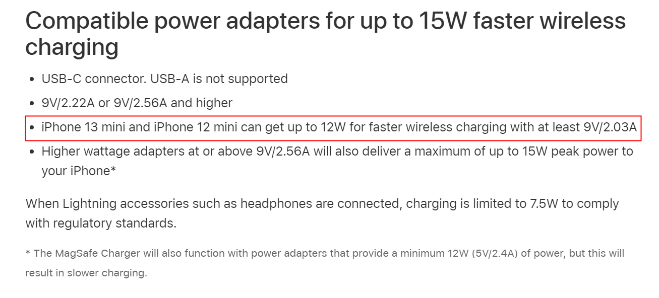 iPhone 13 mini 通過 MagSafe 充電峰值功率仍限制在 12W 以內