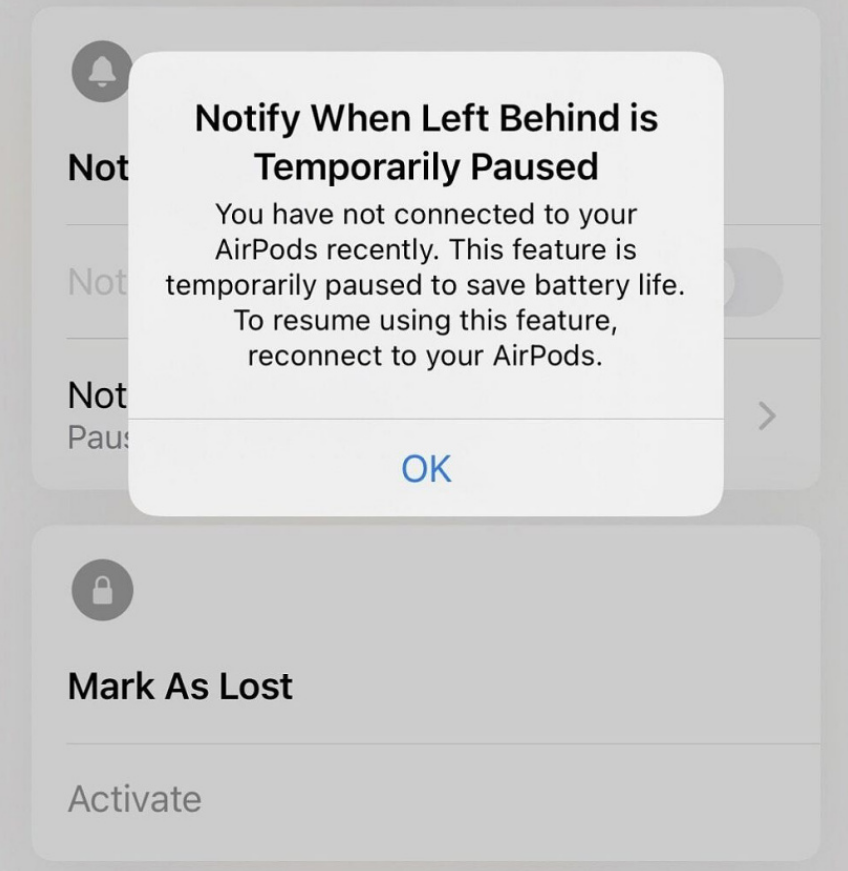 AirPods 一段時間未使用將自動暫停 Find My 分離警報功能
