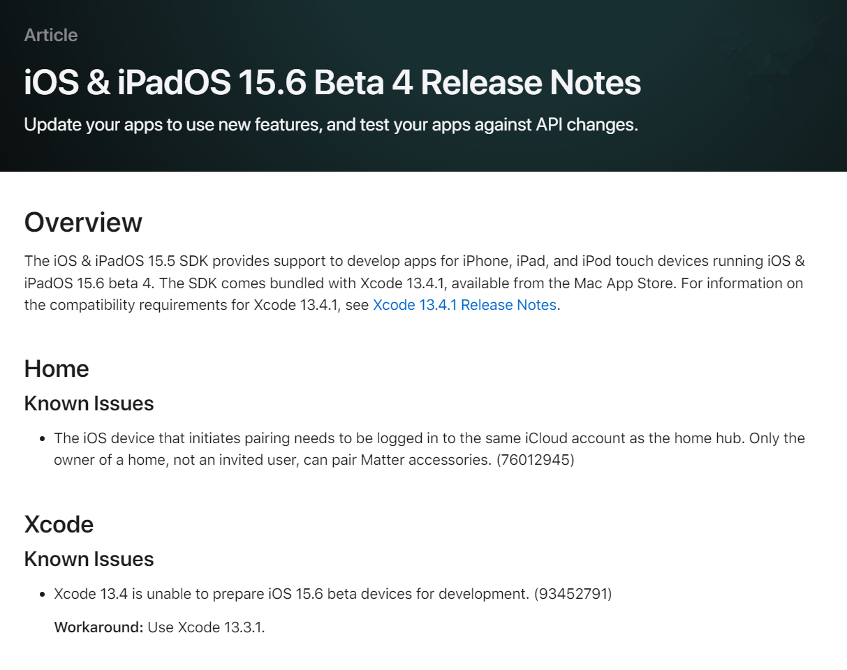 蘋果 iOS / iPadOS 15.6 開發者預覽版 Beta 4 發布