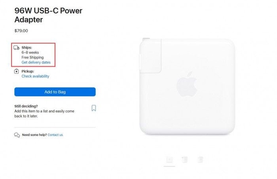 蘋果 96W/140W USB-C 電源適配器發貨延期：最遲 10 月