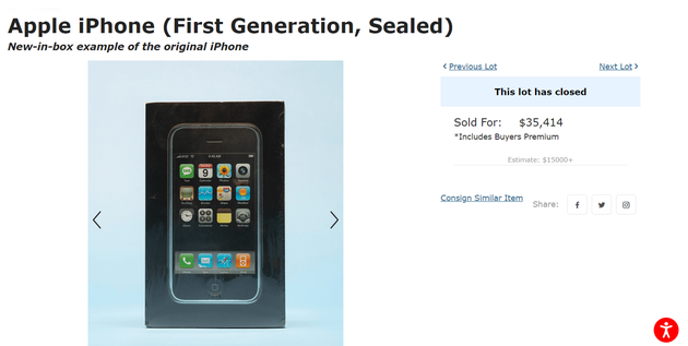 一部未拆封的蘋果初代 iPhone 以 3.5 萬美元的價格拍出