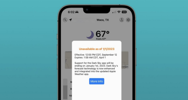 蘋果 Dark Sky iOS 版將停止運營，功能已集成到 iOS 16 天氣中