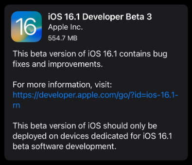 蘋果 iOS 16.1 開發者預覽版 Beta 3 發布：優化壁紙功能