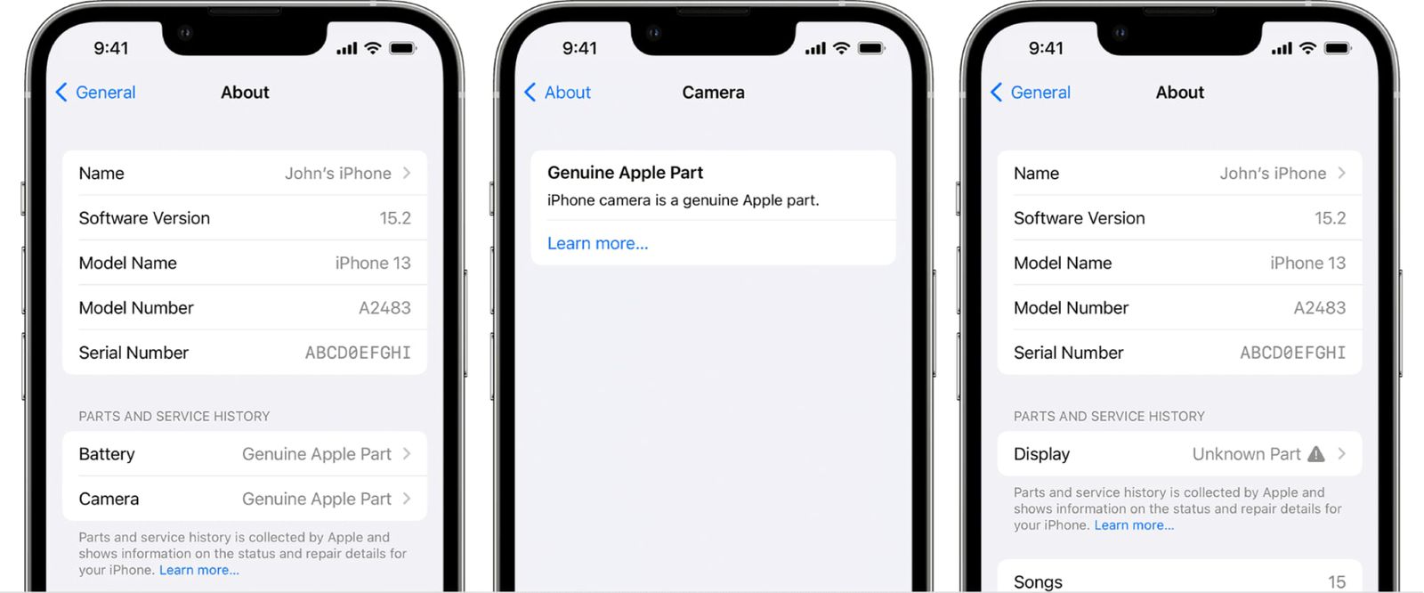 iOS15.2開始設置應用將新增“零件和服務歷史”板塊